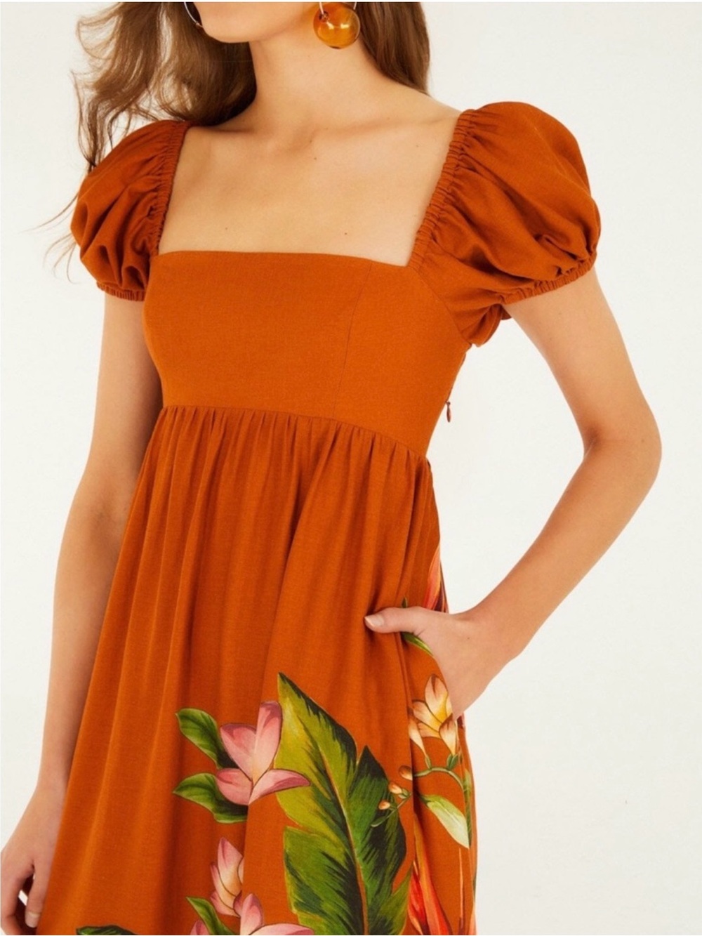FARM Rio Rust Floral Square-Neck Midi Dress - Picture 4 of 9